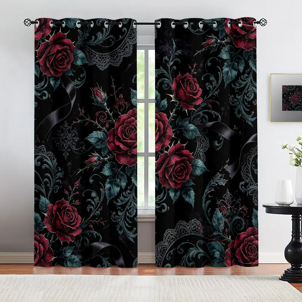 Vintage Dark Red Rose Lace Curtains 2 Panels Light Blocking Rate 85% Printed Darkening Decoration Curtains Gothic Bedroom
Vintage Dark Red Rose Lace Curtains 2 Panels Light Blocking Rate 85% Printed Darkening Decoration Curtains Gothic Bedroom