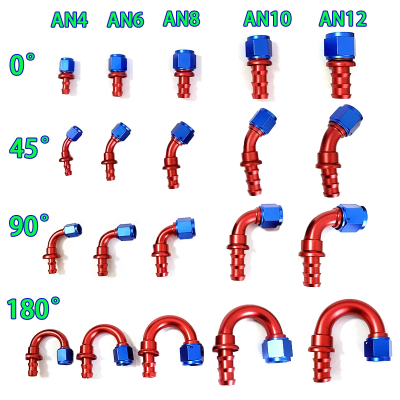 Push-on Hose End Fittings AN4 AN6 AN8 AN10 AN12 Fuel Oil Cooler Hose Fitting 0 45 90 180 Degree Reusable Push Lock Hose End Fit
Push-on Hose End Fittings AN4 AN6 AN8 AN10 AN12 Fuel Oil Cooler Hose Fitting 0 45 90 180 Degree Reusable Push Lock Hose End Fit