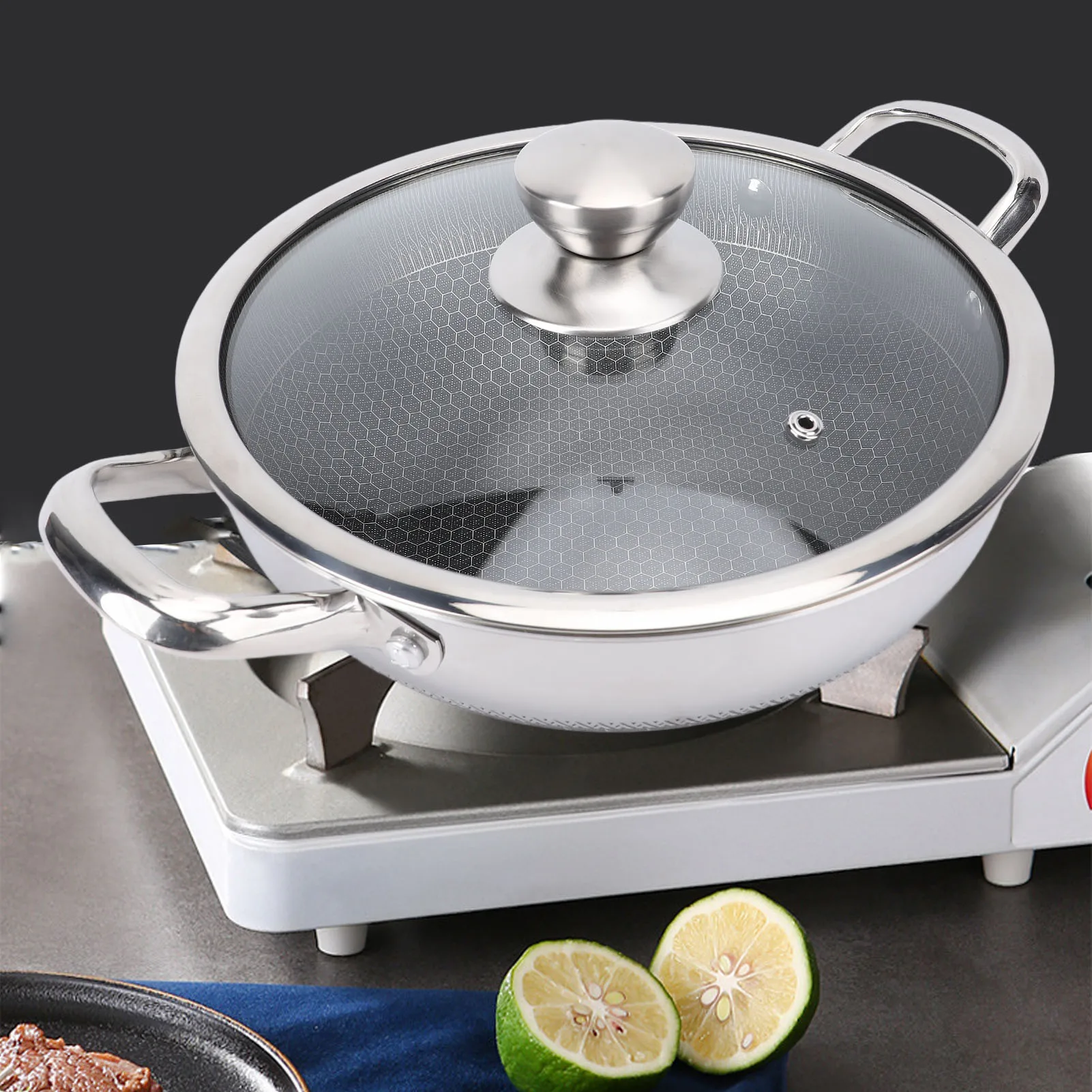 Stainless Steel Skillet Anti Scratch Nonstick Frying Pan Honeycomb Dishwasher Safe Fast Even Heating with Lid for Gas Stovetop
Stainless Steel Skillet Anti Scratch Nonstick Frying Pan Honeycomb Dishwasher Safe Fast Even Heating with Lid for Gas Stovetop
