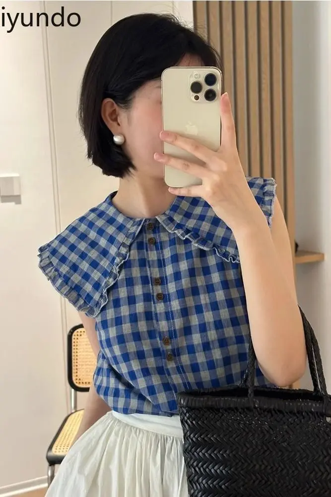 Petite Fresh Blue Plaid Ruffled Collar Women's Shirt Blouse Vest - New Design 100% Cotton Sleeveless Stylish Summer Top
Petite Fresh Blue Plaid Ruffled Collar Women's Shirt Blouse Vest - New Design 100% Cotton Sleeveless Stylish Summer Top