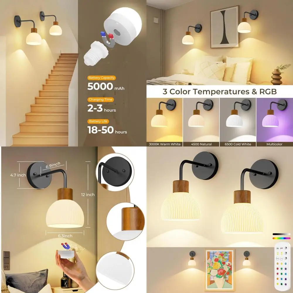 Set of 2 Rechargeable Battery-Powered Wall Sconces, 12-Color Dimmable with Remote, Timer Feature for Home Decor (Black)
Set of 2 Rechargeable Battery-Powered Wall Sconces, 12-Color Dimmable with Remote, Timer Feature for Home Decor (Black)