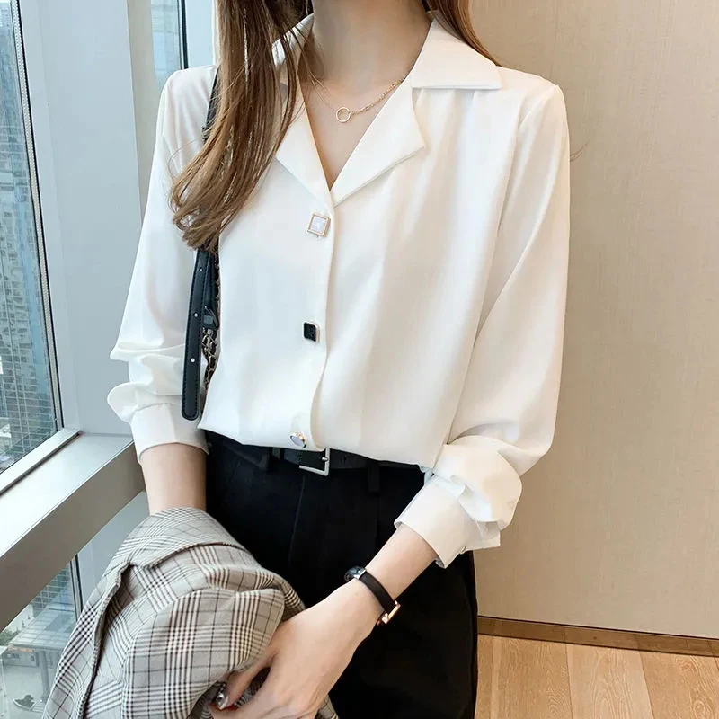 Women Chiffon Shirt Korean Solid Lapel Long Sleeve Female Blouse Summer New Fashion All Match Office Button Ladies Tops
Women Chiffon Shirt Korean Solid Lapel Long Sleeve Female Blouse Summer New Fashion All Match Office Button Ladies Tops