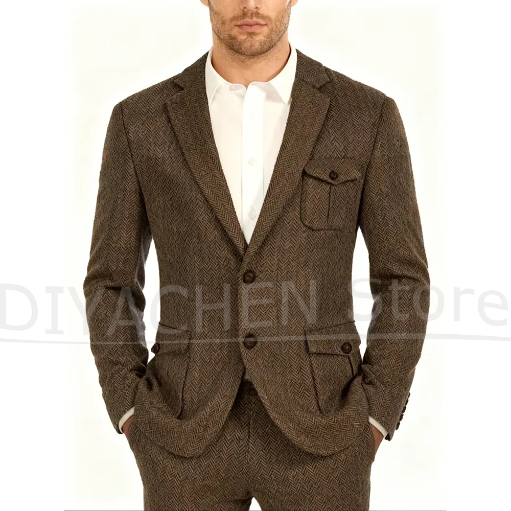 Men Brown Herringbone Tweed Suit 2 Piece Set Single Breasted Blazer with Pants Formal Business Casual Wedding Groom Outfit
Men Brown Herringbone Tweed Suit 2 Piece Set Single Breasted Blazer with Pants Formal Business Casual Wedding Groom Outfit