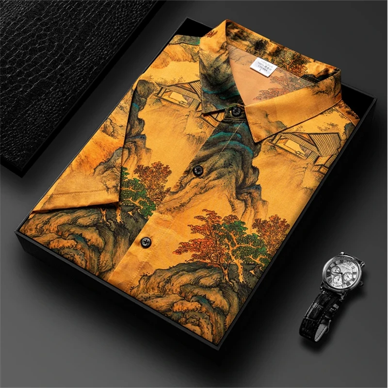 Chinese Style Luxury Silk Shirts For Men Short Sleeve Print Cool Summer Quality Smooth Comfortable Lightweight Camisas De Hombre
Chinese Style Luxury Silk Shirts For Men Short Sleeve Print Cool Summer Quality Smooth Comfortable Lightweight Camisas De Hombre