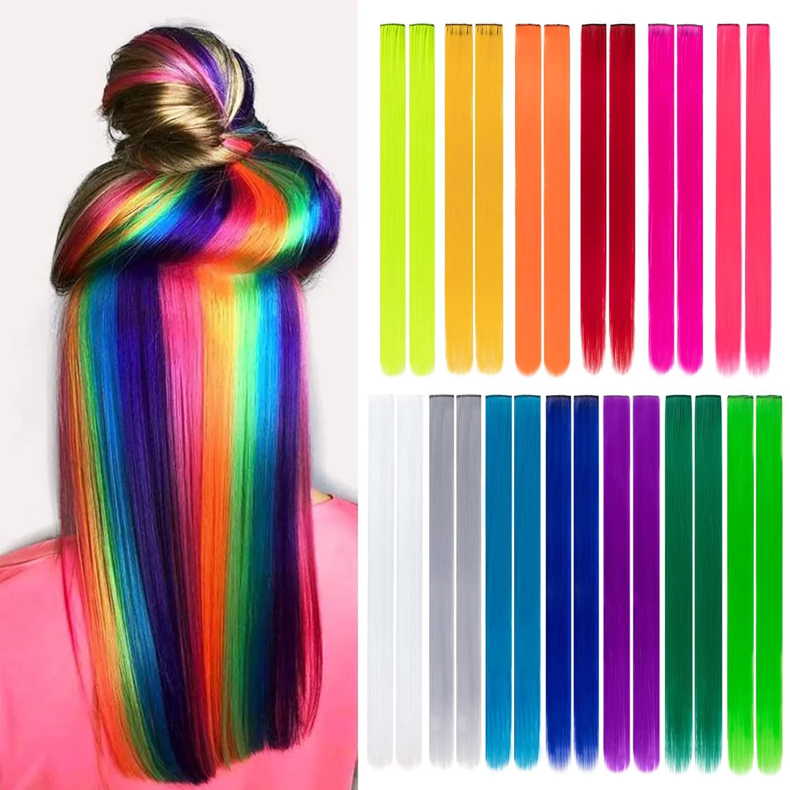 Synthetic 10Pcs Colored Party Highlights Clip in Hair Extensions for Girls Multi-colors Straight Hair Hairpieces for Daily
Synthetic 10Pcs Colored Party Highlights Clip in Hair Extensions for Girls Multi-colors Straight Hair Hairpieces for Daily