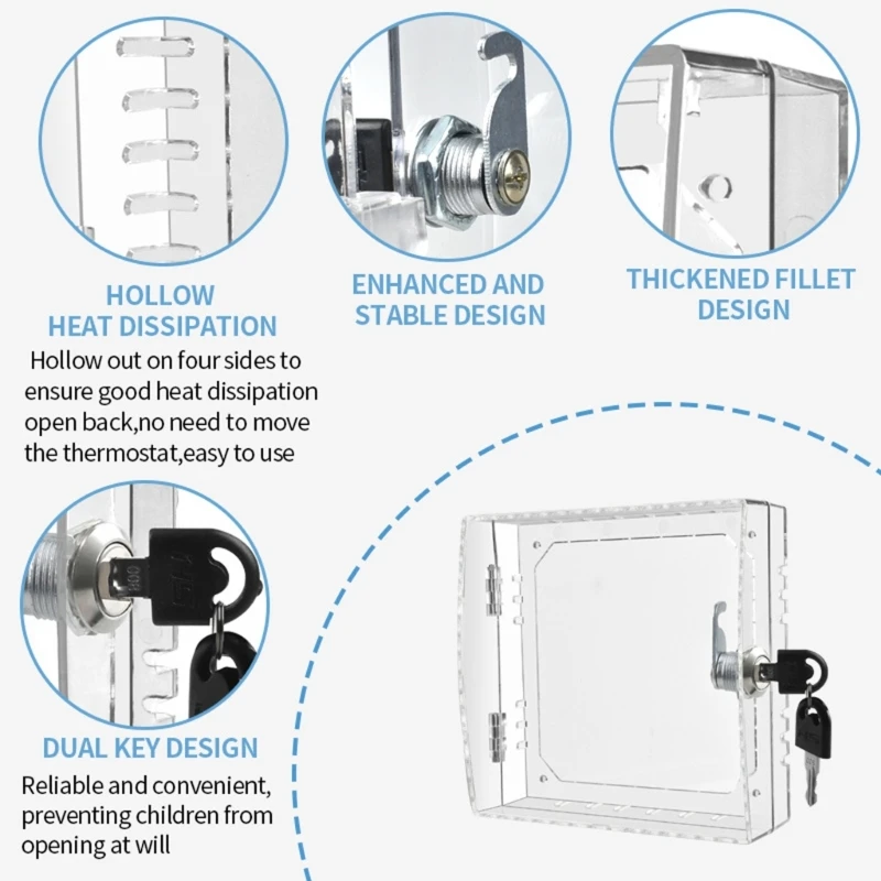 Q2Q4 Universals Square Clear Thermostat Lock Box with Key Set Lockable Thermostat Cover Guard Protector for Wall Mounted Unit
Q2Q4 Universals Square Clear Thermostat Lock Box with Key Set Lockable Thermostat Cover Guard Protector for Wall Mounted Unit