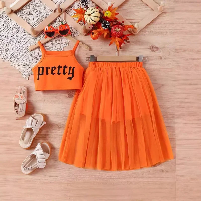 Feng children's clothing girls' printed camisole+Mesh skirt with matching outfit for older children
Feng children's clothing girls' printed camisole+Mesh skirt with matching outfit for older children