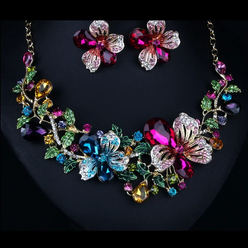 7 Colors Multi-color Flower Short Necklace Earrings Jewelry Sets Colorful Crystal Plum Blossom Bridal Wedding Jewelry Sets
7 Colors Multi-color Flower Short Necklace Earrings Jewelry Sets Colorful Crystal Plum Blossom Bridal Wedding Jewelry Sets