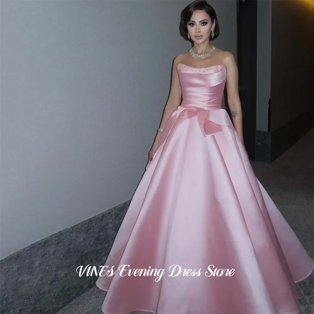 VINES Blush Pink Evening Gown Strapless Prom Dress A Line Satin Wedding Evening Dress Floor Length robes de soirée Customized
VINES Blush Pink Evening Gown Strapless Prom Dress A Line Satin Wedding Evening Dress Floor Length robes de soirée Customized