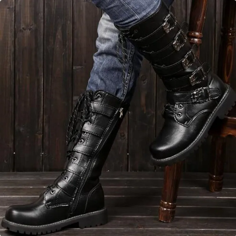 New Men's Punk Gothic Biker Boots Tall Harness Buckle Side Zipper Riding Boots for Cosplay Costume Performance Comfortable Black
New Men's Punk Gothic Biker Boots Tall Harness Buckle Side Zipper Riding Boots for Cosplay Costume Performance Comfortable Black