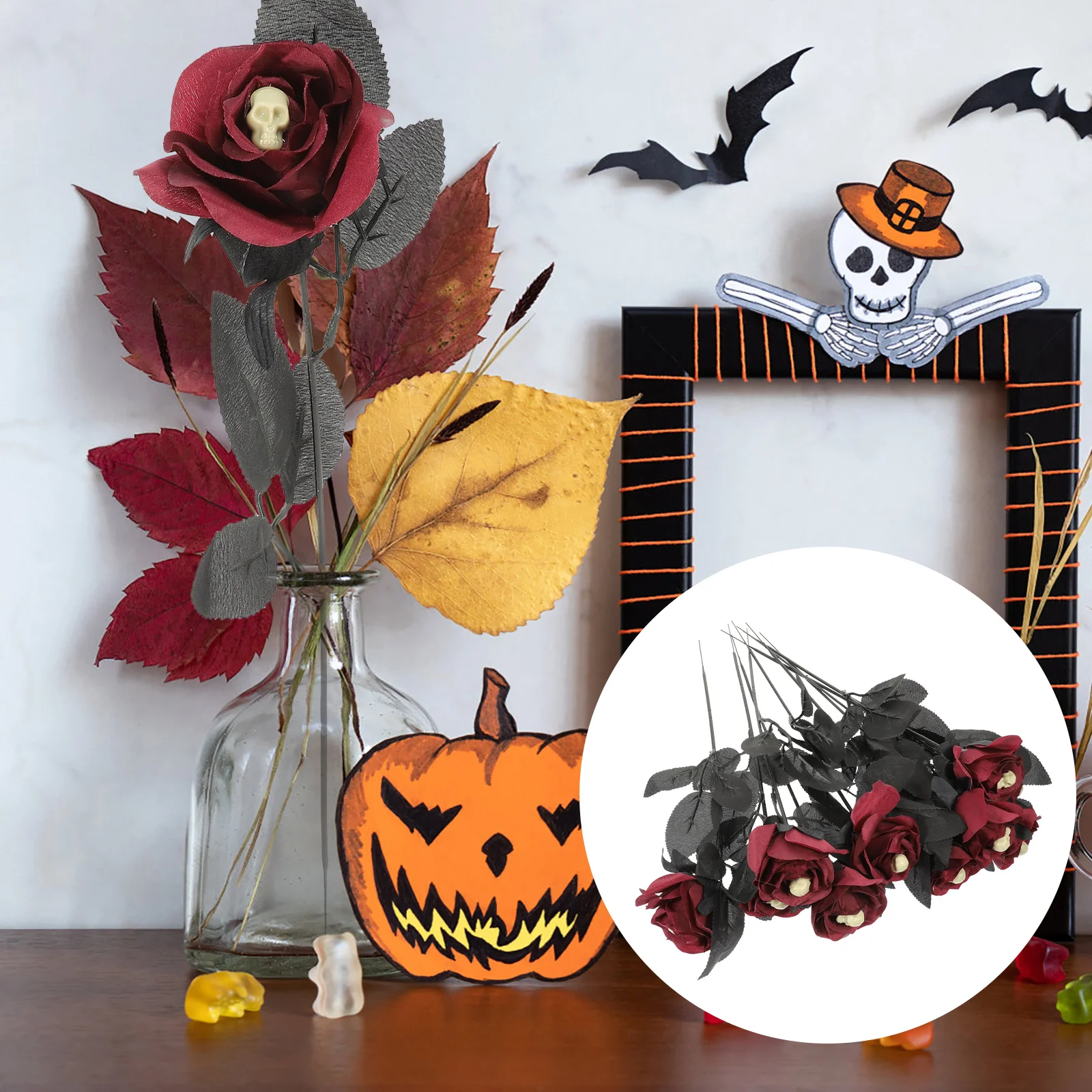 Vaguelly Halloween Flowers Artificial Halloween Rose Skull Head Black Leaves Faux Silk Rose Picks Flower Stems Rose Flower
Vaguelly Halloween Flowers Artificial Halloween Rose Skull Head Black Leaves Faux Silk Rose Picks Flower Stems Rose Flower