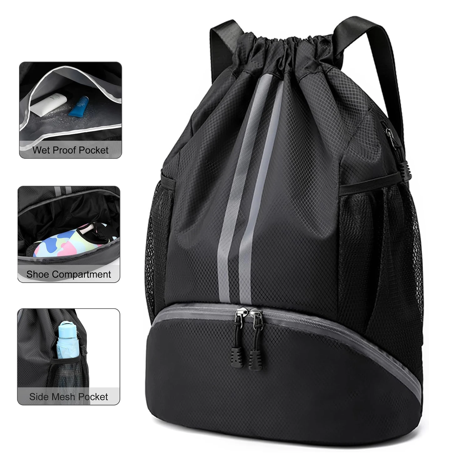 Drawstring Sports Backpack Waterproof Gym Bag with Shoe Compartment Wet Pocket for Men Women Travel Sports Rucksack Sackpack Bag
Drawstring Sports Backpack Waterproof Gym Bag with Shoe Compartment Wet Pocket for Men Women Travel Sports Rucksack Sackpack Bag