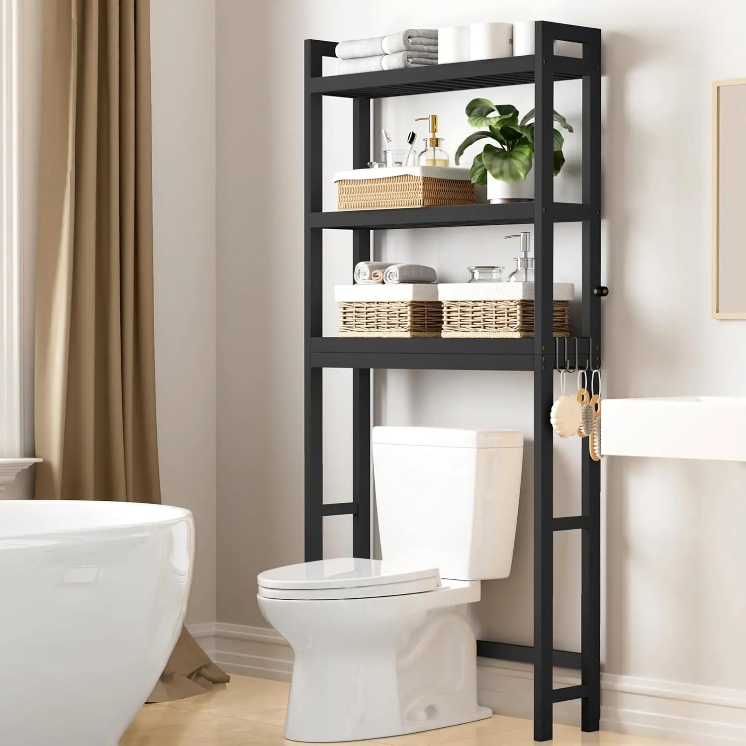 Over Toilet Bathroom Organizer, Adjustable Bathroom Shelf, Space Saving, Stable Freestanding Storage Cabinet with 4 Hooks
Over Toilet Bathroom Organizer, Adjustable Bathroom Shelf, Space Saving, Stable Freestanding Storage Cabinet with 4 Hooks