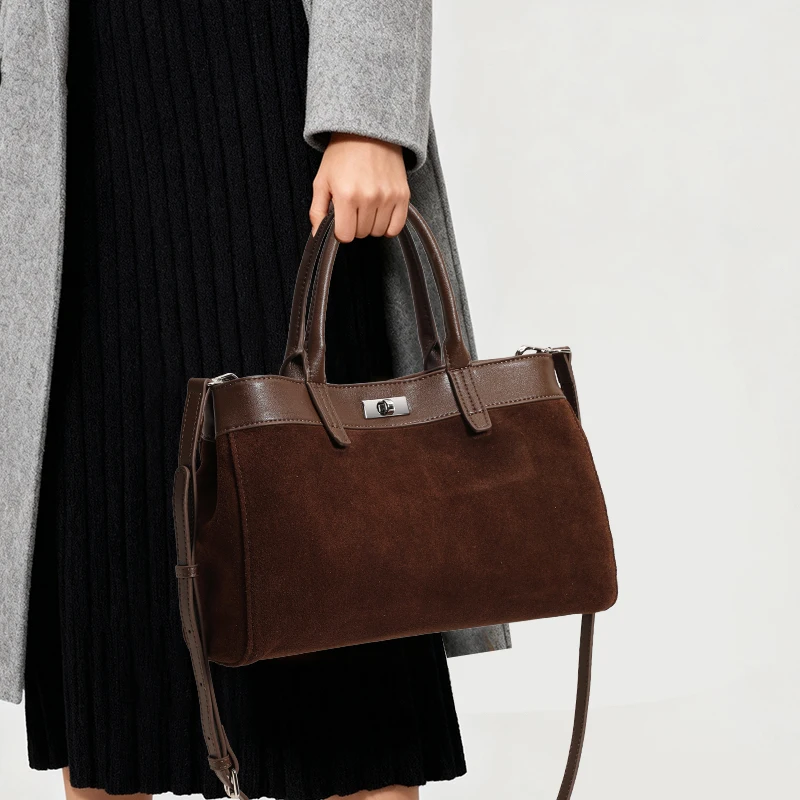 Vintage Genuine Leather Suede Tote Bag for Women, Large Capacity Handbag, Versatile with Lock Closure, Coffee Color, Commute
Vintage Genuine Leather Suede Tote Bag for Women, Large Capacity Handbag, Versatile with Lock Closure, Coffee Color, Commute
