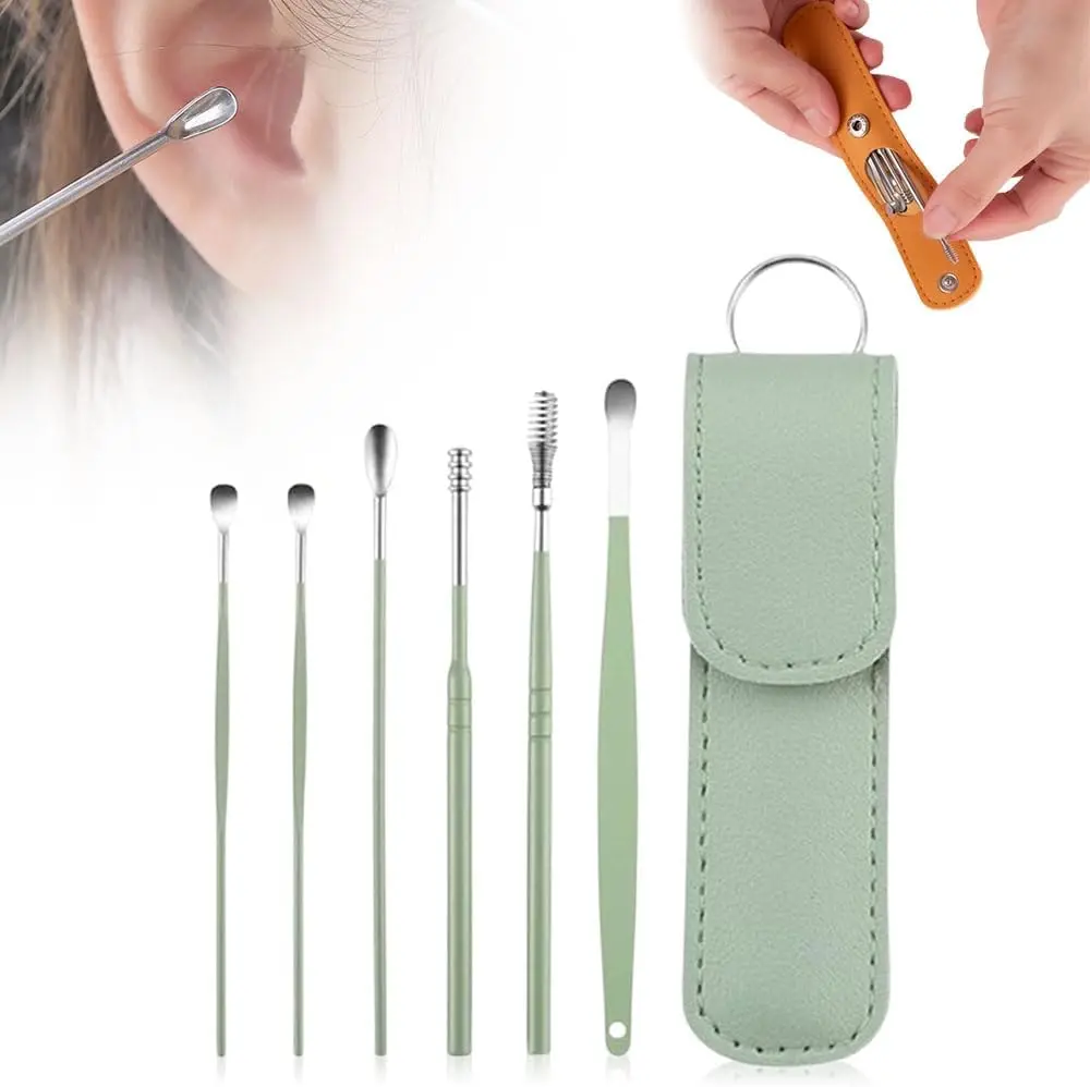 Ear Cleaning Kit, 6 Pieces with PU Leather Case, Stainless Steel (Green)
Ear Cleaning Kit, 6 Pieces with PU Leather Case, Stainless Steel (Green)