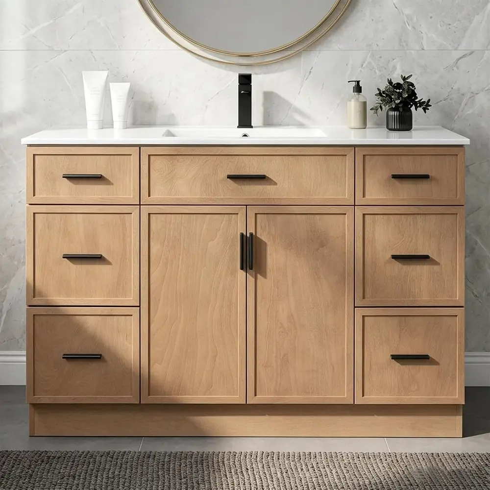 48 Freestanding Vanity Cabinet with 6 Drawers and 2 Doors, Ceramic Basin, Floor Standing Storage
48 Freestanding Vanity Cabinet with 6 Drawers and 2 Doors, Ceramic Basin, Floor Standing Storage