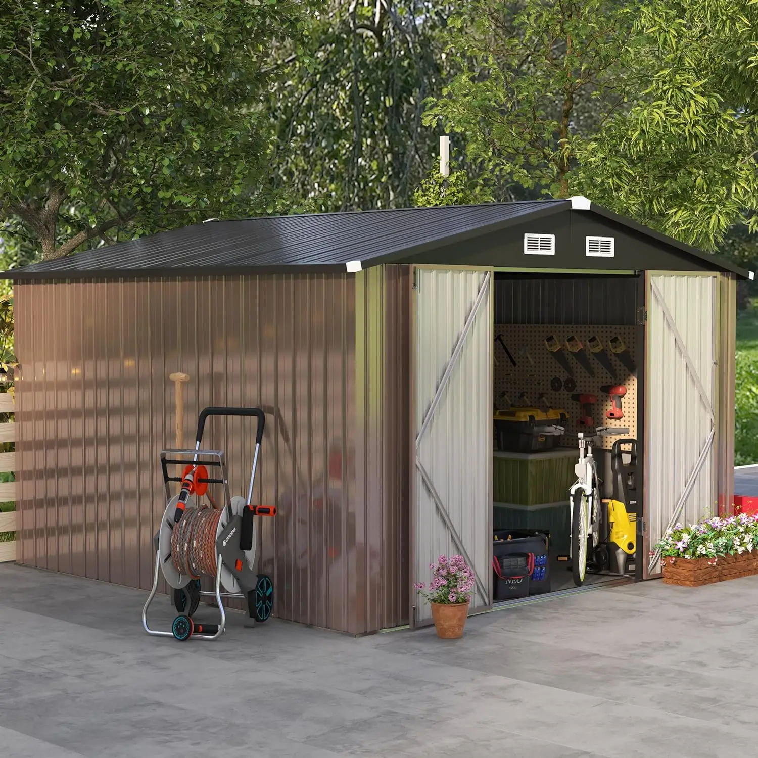 Outdoor Storage Shed , Metal Steel Utility Tool Shed Storage House with Door & Lock, for Backyard Garden Patio Lawn,
Outdoor Storage Shed , Metal Steel Utility Tool Shed Storage House with Door & Lock, for Backyard Garden Patio Lawn,