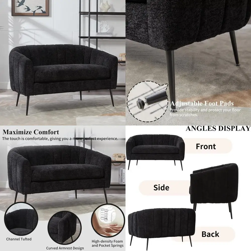 Chenille Upholstered Loveseat Sofa with Tufted Design, Metal Legs, Removable Seat Cushion, Comfortable 2-Seater Couch for Small
Chenille Upholstered Loveseat Sofa with Tufted Design, Metal Legs, Removable Seat Cushion, Comfortable 2-Seater Couch for Small