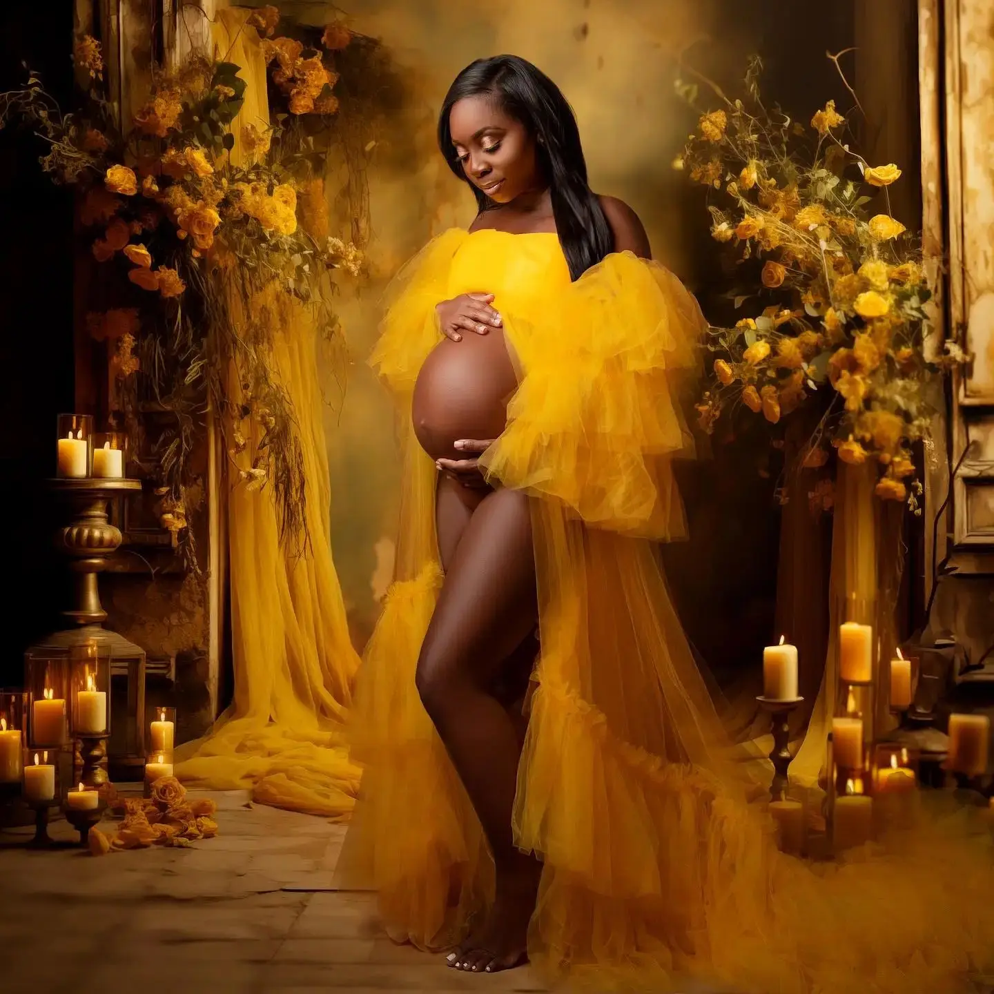 Off Shoulder Yellow Evening Dresses A Line Tiered Ruffles Pregnant Women Maternity Robes Sexy Front Split Baby Shower Gowns
Off Shoulder Yellow Evening Dresses A Line Tiered Ruffles Pregnant Women Maternity Robes Sexy Front Split Baby Shower Gowns