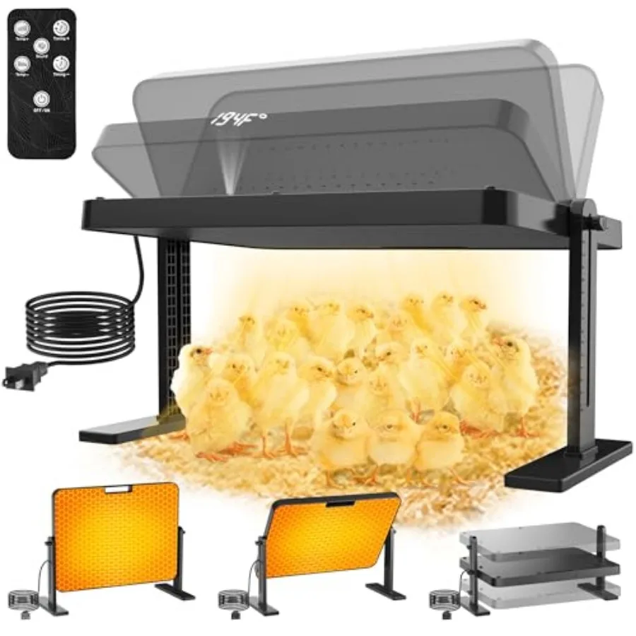 Chicken Brooder 200W 16x12in Large Chick Heat Plate with Adjustable Temp 86~194℉ and 12H Timer and Height and Angle and Remote
Chicken Brooder 200W 16x12in Large Chick Heat Plate with Adjustable Temp 86~194℉ and 12H Timer and Height and Angle and Remote