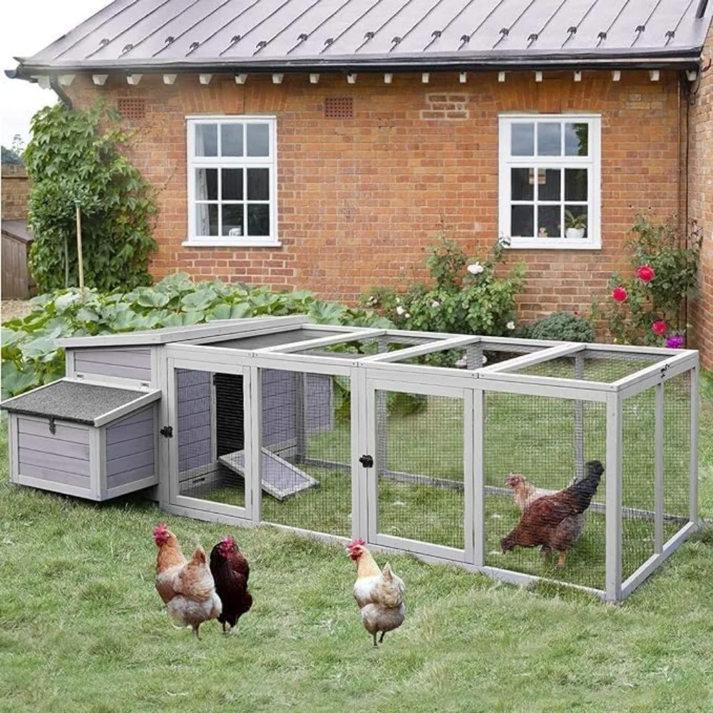 103 in Large Chicken Coop and Run, Outdoor Wooden Chicken House for 4-6 Chickens, Hen House Poultry Cage with Nest Box, Grey
103 in Large Chicken Coop and Run, Outdoor Wooden Chicken House for 4-6 Chickens, Hen House Poultry Cage with Nest Box, Grey