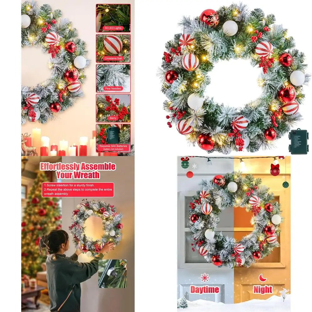 24 предварительно освещенных рождественских венок с 50 светодиодными лампами, праздничными шарами, сосной, красными ягодами для дверей и стен
24 предварительно освещенных рождественских венок с 50 светодиодными лампами, праздничными шарами, сосной, красными ягодами для дверей и стен