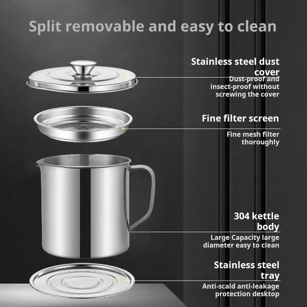 Oil Filter Pitcher Cooking Oil Container with Strainer Stainless Steel Bacon Grease Saver Container with Fine Mesh for Cooking
Oil Filter Pitcher Cooking Oil Container with Strainer Stainless Steel Bacon Grease Saver Container with Fine Mesh for Cooking