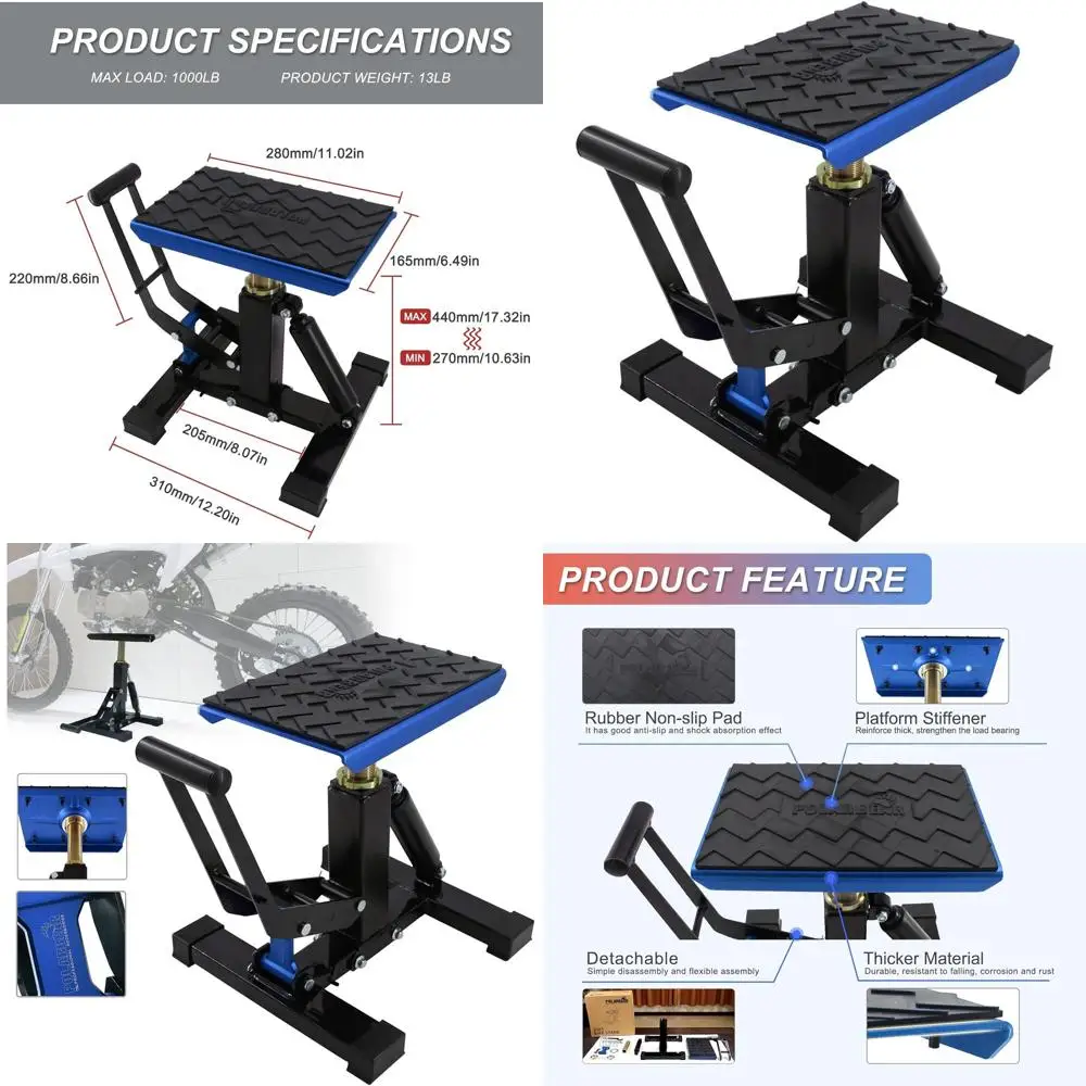 Adjustable Motorcycle Lift Stand with 1200 lbs Capacity for Repair and Maintenance (Blue)
Adjustable Motorcycle Lift Stand with 1200 lbs Capacity for Repair and Maintenance (Blue)