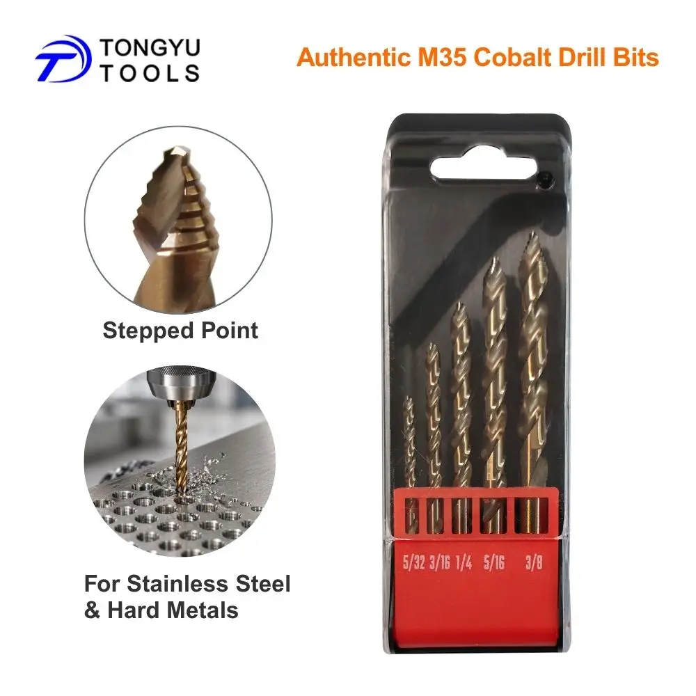 5Pcs M35 Cobalt Drill Bit Set HSS Co5% Twist Drill Bit for Stainless Steel Hard Metal Cast Iron Aluminum Stepped Point
5Pcs M35 Cobalt Drill Bit Set HSS Co5% Twist Drill Bit for Stainless Steel Hard Metal Cast Iron Aluminum Stepped Point