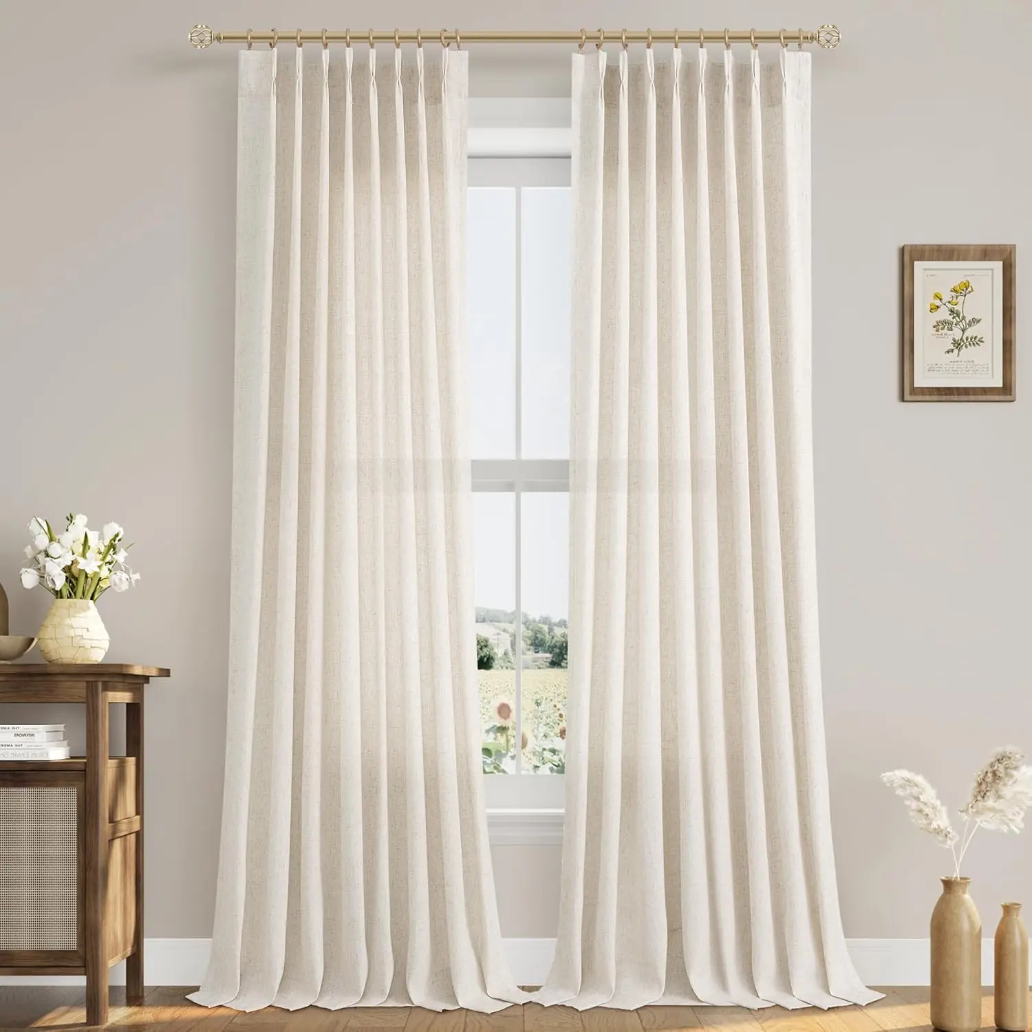 Natural Pinch Pleat Linen Curtains 120 Inch Length 2 Panels Set for Bedroom Dining Room Semi Sheer Neutral Window Curtains 120
Natural Pinch Pleat Linen Curtains 120 Inch Length 2 Panels Set for Bedroom Dining Room Semi Sheer Neutral Window Curtains 120