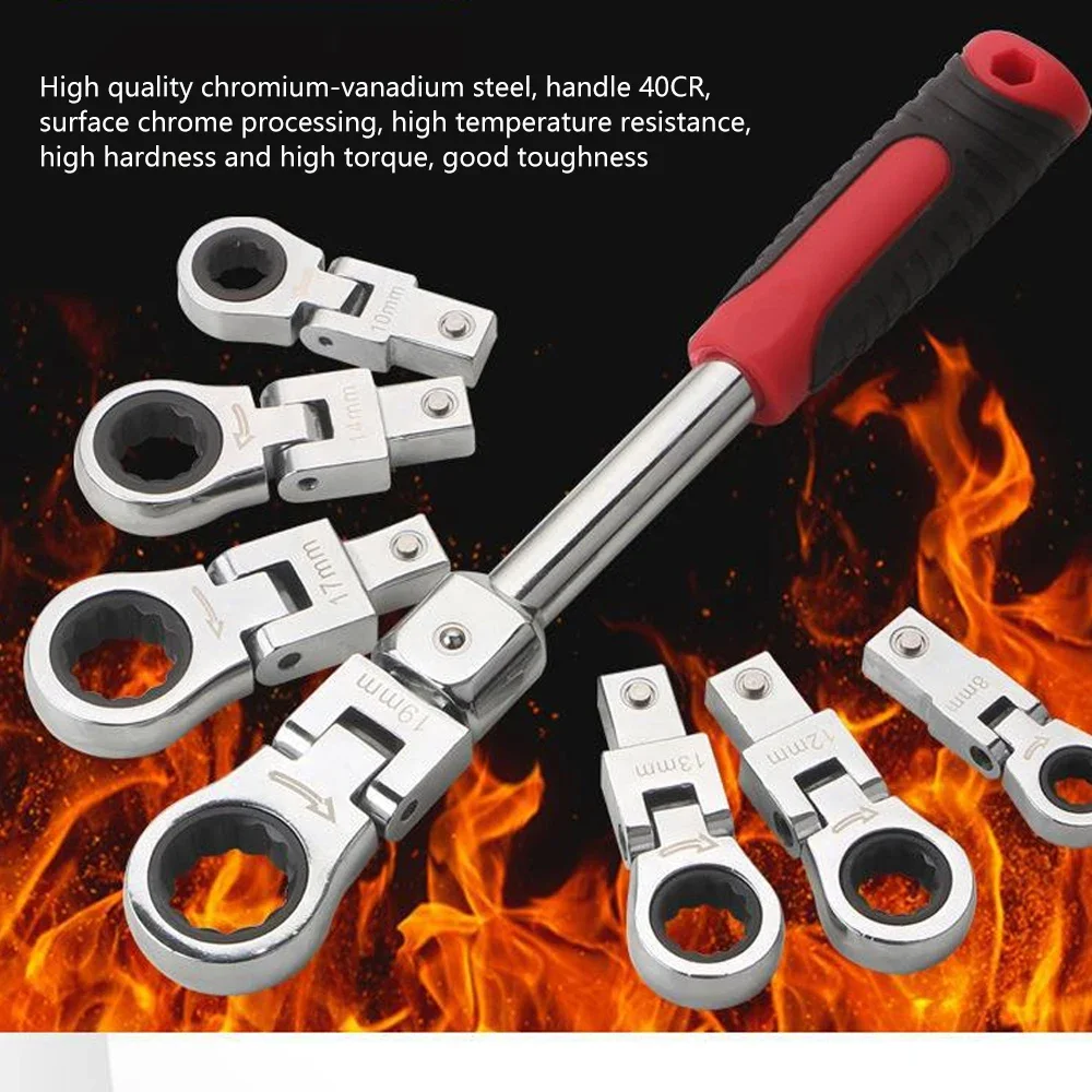 9Pcs/set Flex Offset Box Wrench Set Replaceable Head Torx Adjustable Multifunction Wrench Handle Tools For Mechanic Work