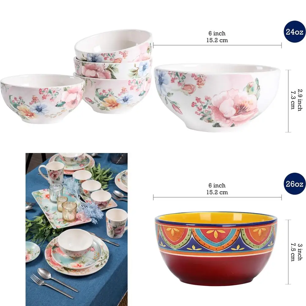 margret's garden cereal bowls set of 4, 24 oz deep ceramic soup bowls for cereal, salad, noodles, kitchen, microwave and dishwa 
margret's garden cereal bowls set of 4, 24 oz deep ceramic soup bowls for cereal, salad, noodles, kitchen, microwave and dishwa