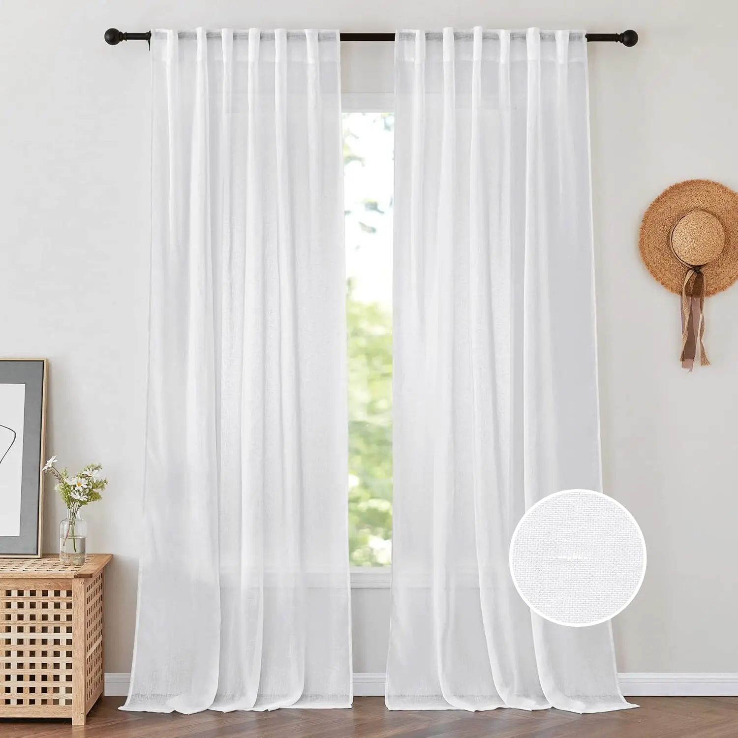 White Sheer Curtains 96 inches Long for Living Room - Natural Linen Blended Semi Sheer Drapes with Rod Pocket and Back Tab, 52W
White Sheer Curtains 96 inches Long for Living Room - Natural Linen Blended Semi Sheer Drapes with Rod Pocket and Back Tab, 52W