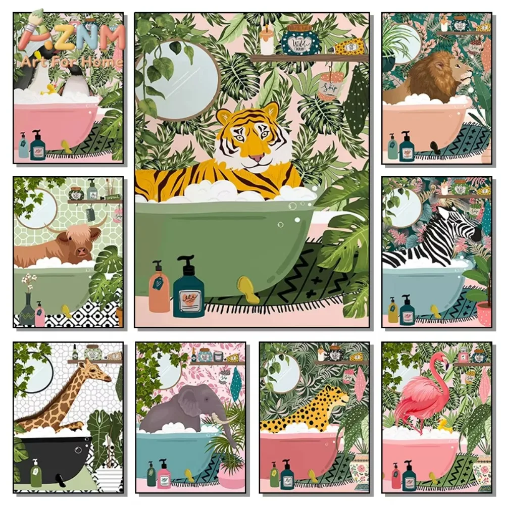 1pc Animal Tiger Lion in Bathtub Botanical Poster Print Tropical Jungle Nordic Wall Art Canvas Painitng Bathroom Decor Picture
1pc Animal Tiger Lion in Bathtub Botanical Poster Print Tropical Jungle Nordic Wall Art Canvas Painitng Bathroom Decor Picture