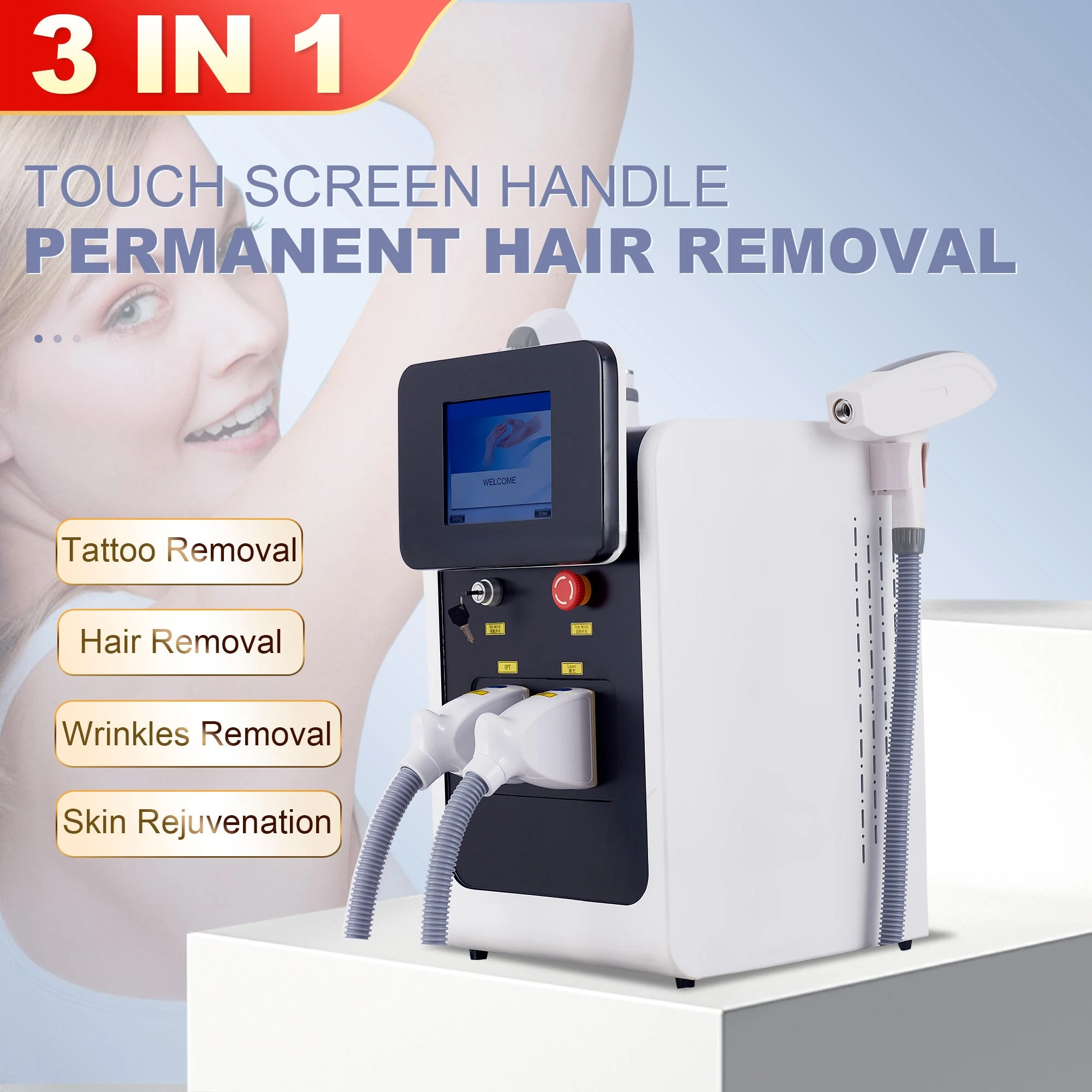 3 in 1 OPT Laser Elight IPL Nd Yag Hair Remove Pigment Tattoo Removal Machine Wrinkle Picosecond Skin Rejuvenation Vascular
3 in 1 OPT Laser Elight IPL Nd Yag Hair Remove Pigment Tattoo Removal Machine Wrinkle Picosecond Skin Rejuvenation Vascular