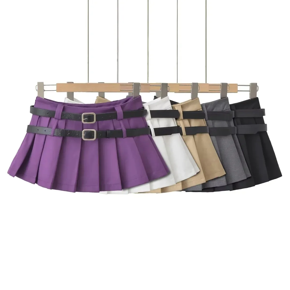 Women's High Waisted Double Belt Pleated Mini Skirt - Solid Color A-Line Short Skirt for Y2K Streetwear & Casual Party
Women's High Waisted Double Belt Pleated Mini Skirt - Solid Color A-Line Short Skirt for Y2K Streetwear & Casual Party