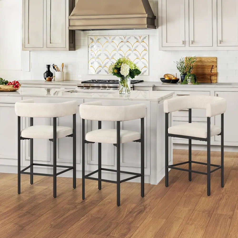 Barrel Bar Stools Set of 3, 26‘’ Modern Barstools with Arms & Metal Frame, Linen Counter Height Bar Stools, Upholstered Barstoo
Barrel Bar Stools Set of 3, 26‘’ Modern Barstools with Arms & Metal Frame, Linen Counter Height Bar Stools, Upholstered Barstoo