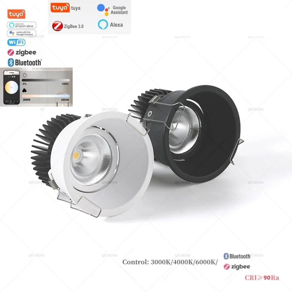 Tuya Bluetooth/Zigbee3.0 intelligent anti glare downlight embedded 10W/15W spot light AC85~265V background light indoor lighting
Tuya Bluetooth/Zigbee3.0 intelligent anti glare downlight embedded 10W/15W spot light AC85~265V background light indoor lighting