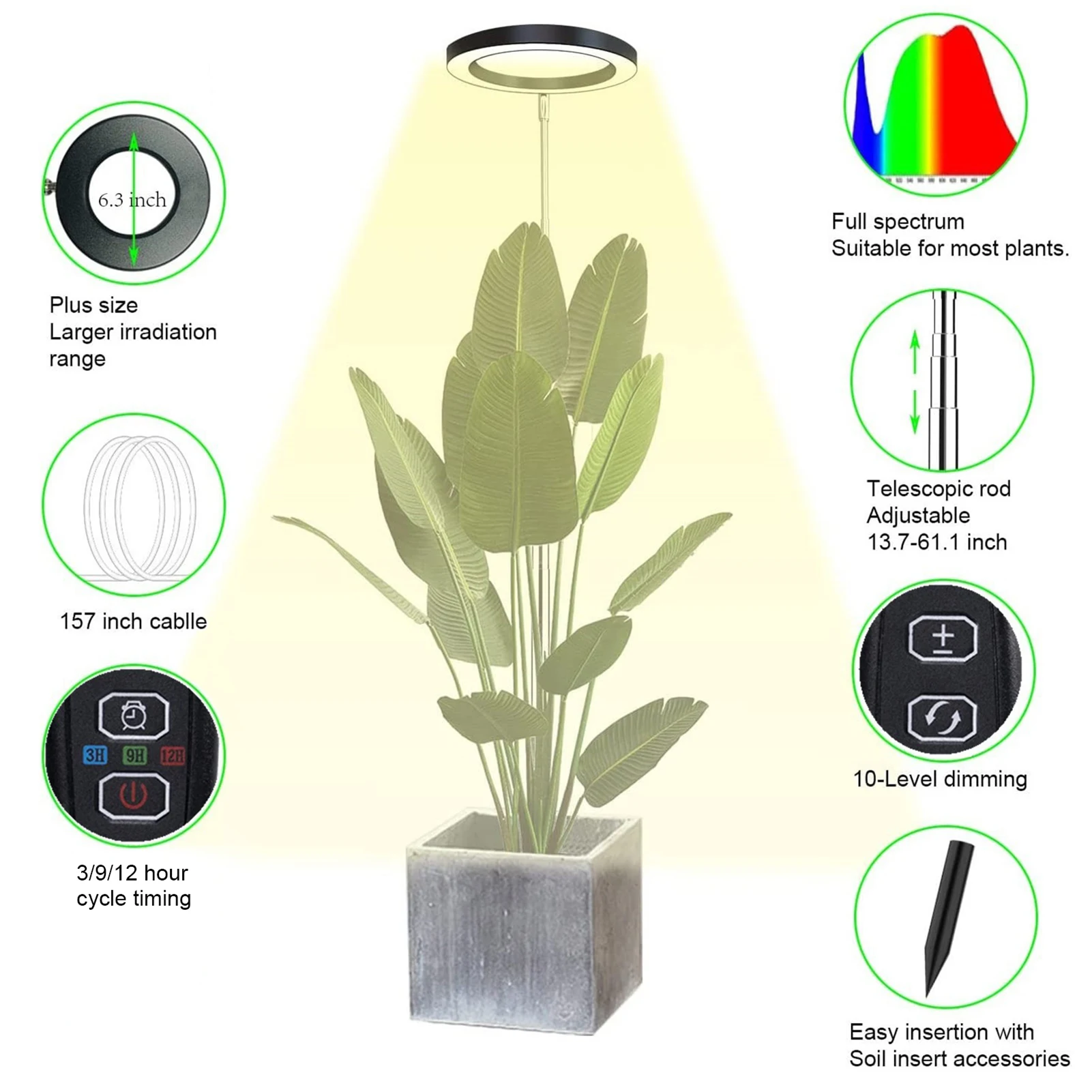 Grow Lamp Plant Grow Light Floor Lamp Full Spectrum Sunlight Large Potted Plant Fill Light 3/9/12 Hours Timing 10 Levels Dimming
Grow Lamp Plant Grow Light Floor Lamp Full Spectrum Sunlight Large Potted Plant Fill Light 3/9/12 Hours Timing 10 Levels Dimming