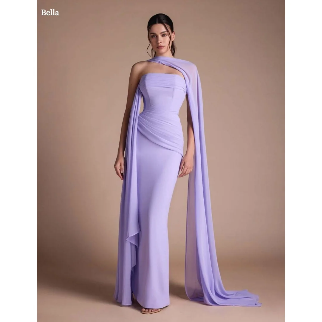 Bella Customized Lavender Strapless Prom Dress with Ruched Bodice and Draped Chiffon Capelet robes de soirée Party Dresses 2026
Bella Customized Lavender Strapless Prom Dress with Ruched Bodice and Draped Chiffon Capelet robes de soirée Party Dresses 2026