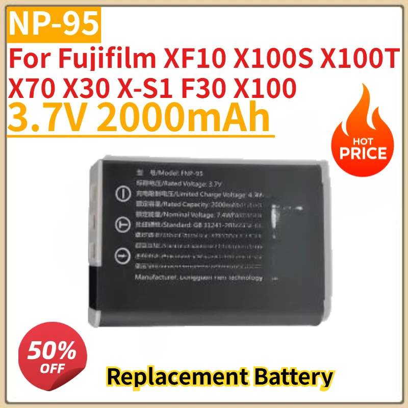 New 3.7V 2000mAh NP-95 Camera battery for Fujifilm XF10 X100S X100T X70 X30 X-S1 F30 X100 NP-95 Replacement Battery
New 3.7V 2000mAh NP-95 Camera battery for Fujifilm XF10 X100S X100T X70 X30 X-S1 F30 X100 NP-95 Replacement Battery