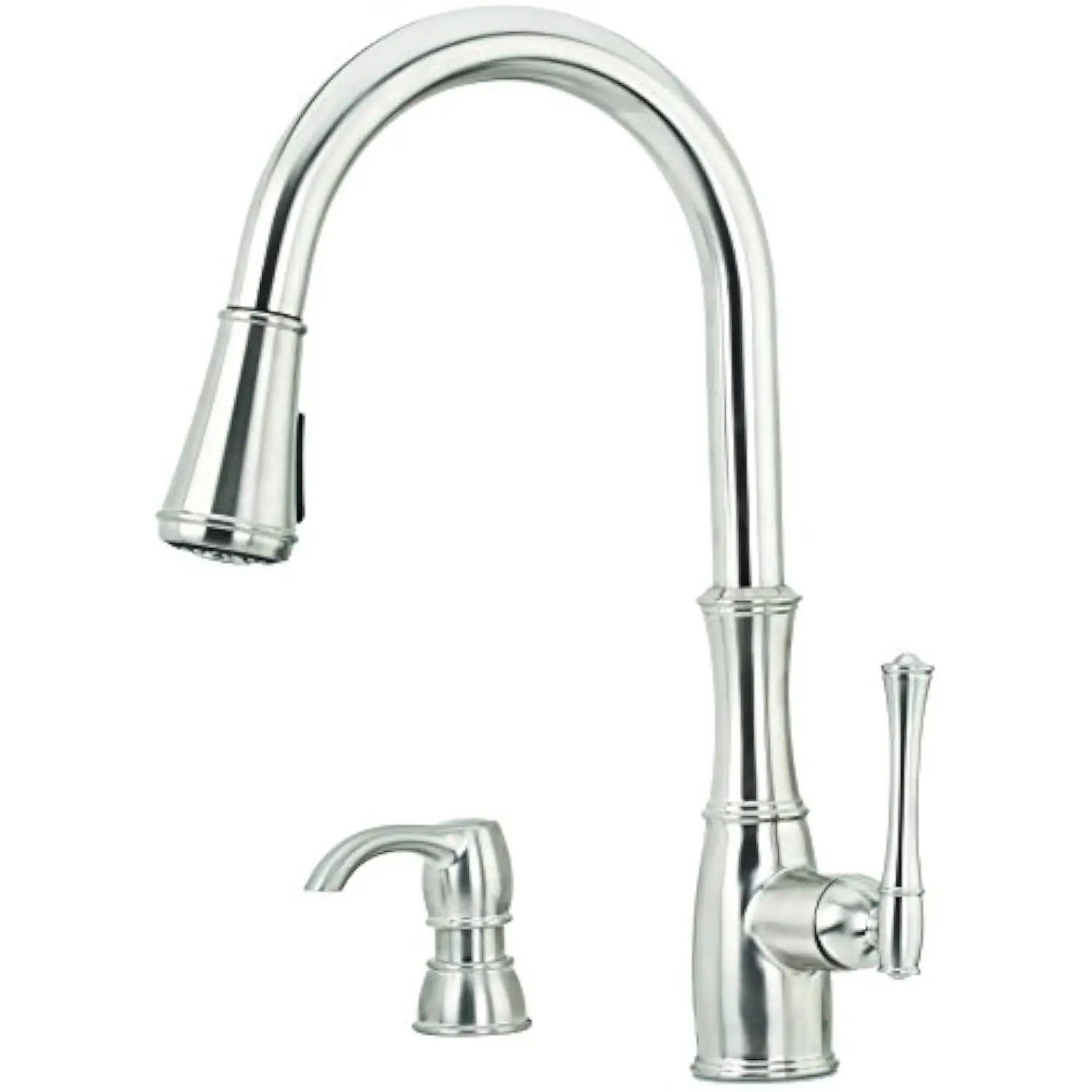 Wheaton Kitchen Faucet with Pull down Sprayer and Soap Dispenser, Single Handle, High Arc, Stainless Steel Finish, Gt529Wh1S
Wheaton Kitchen Faucet with Pull down Sprayer and Soap Dispenser, Single Handle, High Arc, Stainless Steel Finish, Gt529Wh1S