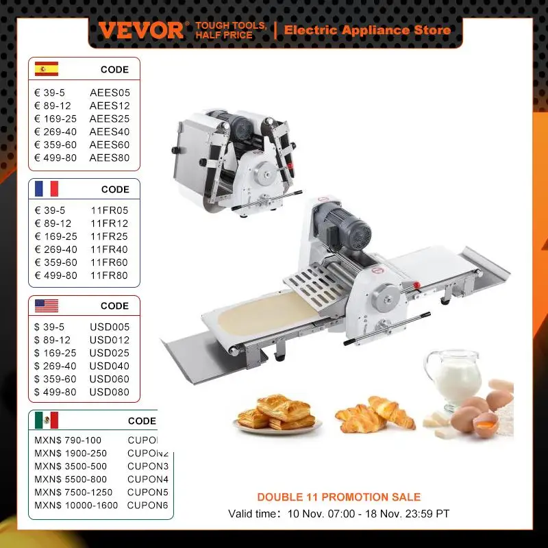 VEVOR 15.7inch 19.7inch Commercial Dough Sheeter Machine Reversible Puff Pastry Sheeter and Fondant Roller for Bakeries Pastries
VEVOR 15.7inch 19.7inch Commercial Dough Sheeter Machine Reversible Puff Pastry Sheeter and Fondant Roller for Bakeries Pastries