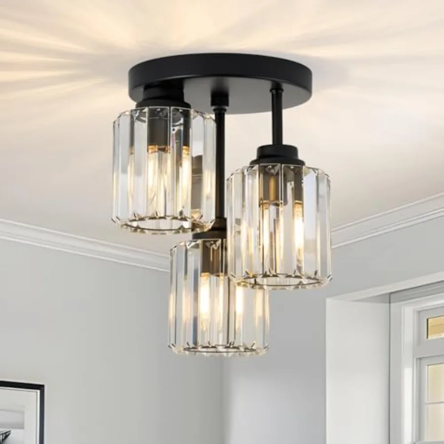 Black Flush Mount Ceiling Light 3-Light Modern Ceiling Light Close to Ceiling Light Fixtures with Clear K9 Crystal Shade Kitche
Black Flush Mount Ceiling Light 3-Light Modern Ceiling Light Close to Ceiling Light Fixtures with Clear K9 Crystal Shade Kitche