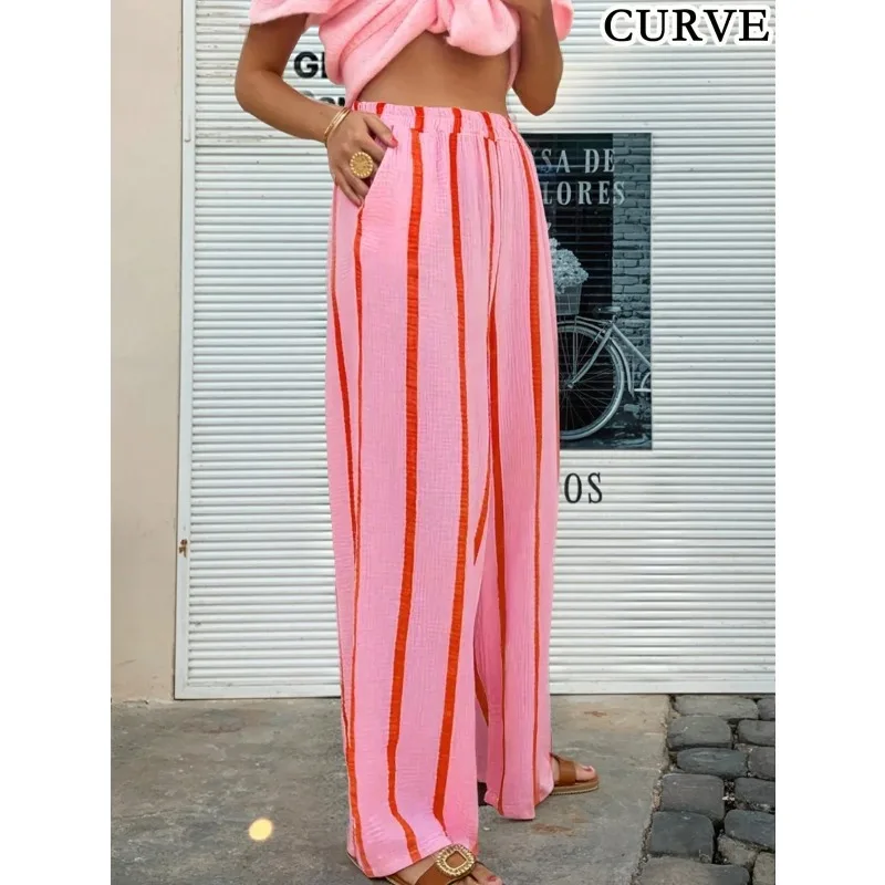 Plus Size 1XL-5XL Women's Striped Printed Pants Elastic Waist Casual Loose Street Pink Wide Leg Pants
Plus Size 1XL-5XL Women's Striped Printed Pants Elastic Waist Casual Loose Street Pink Wide Leg Pants 