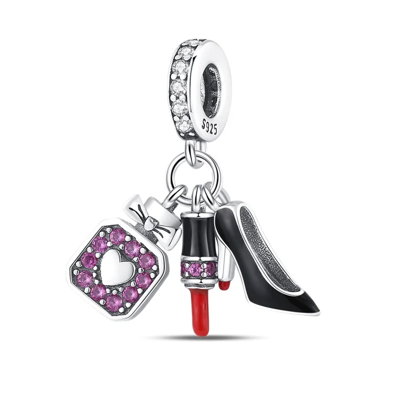 925 Sterling Silver Pink Zircon High Heels Lipstick Three Piece Set Charms Pendant Fit 3mm Original Bracelet DIY Women Jewelry
925 Sterling Silver Pink Zircon High Heels Lipstick Three Piece Set Charms Pendant Fit 3mm Original Bracelet DIY Women Jewelry
