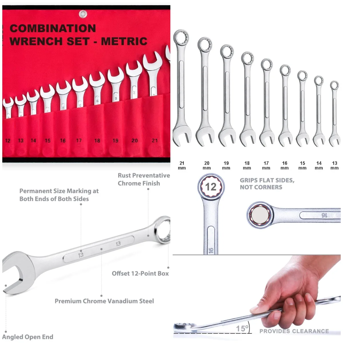 19-Piece Metric Combination Wrench Set 6mm-24mm in Roll-up Pouch, Ideal for Home, Garage, Auto Repair
19-Piece Metric Combination Wrench Set 6mm-24mm in Roll-up Pouch, Ideal for Home, Garage, Auto Repair