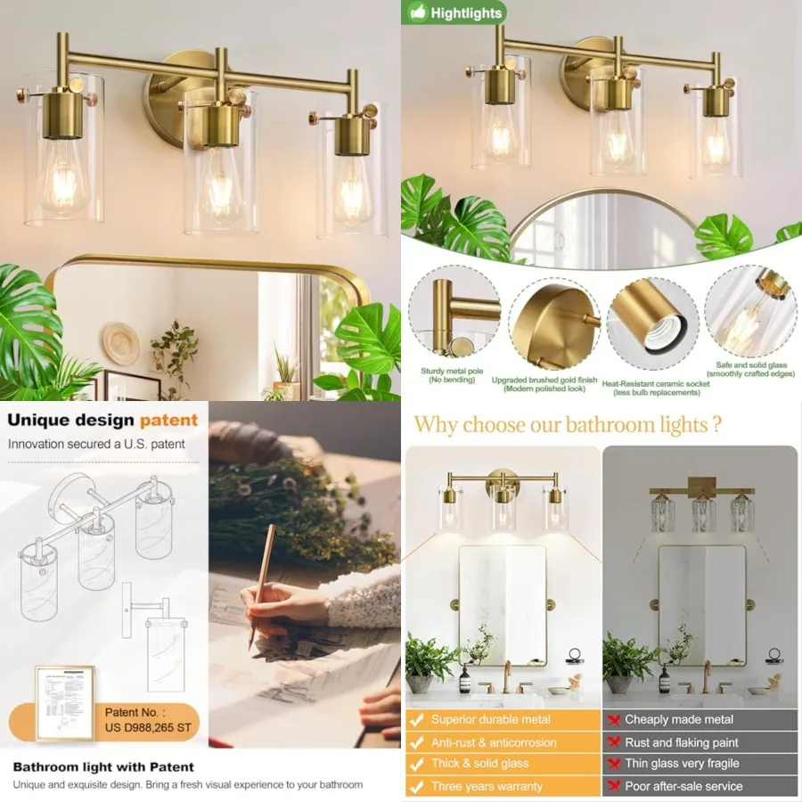 Bathroom Light Fixtures, Vanity Light, Black Bathroom Lights Over Mirror with Clear Glass Shade, Wall Sconces for Mirror Bedroo
Bathroom Light Fixtures, Vanity Light, Black Bathroom Lights Over Mirror with Clear Glass Shade, Wall Sconces for Mirror Bedroo