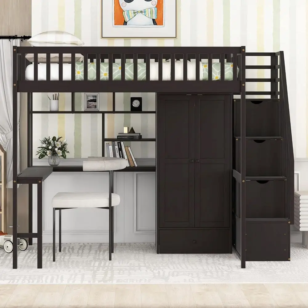 Full Size Loft Bed with Staircase, Desk, and Wardrobe - Wooden Bunk Bed for Kids, Teens, No Box Spring Needed
Full Size Loft Bed with Staircase, Desk, and Wardrobe - Wooden Bunk Bed for Kids, Teens, No Box Spring Needed
