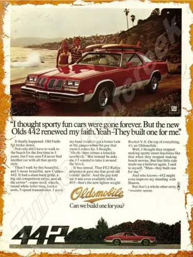1977 Olds 442 Car Ad 9 x 12 Metal Sign
1977 Olds 442 Car Ad 9 x 12 Metal Sign